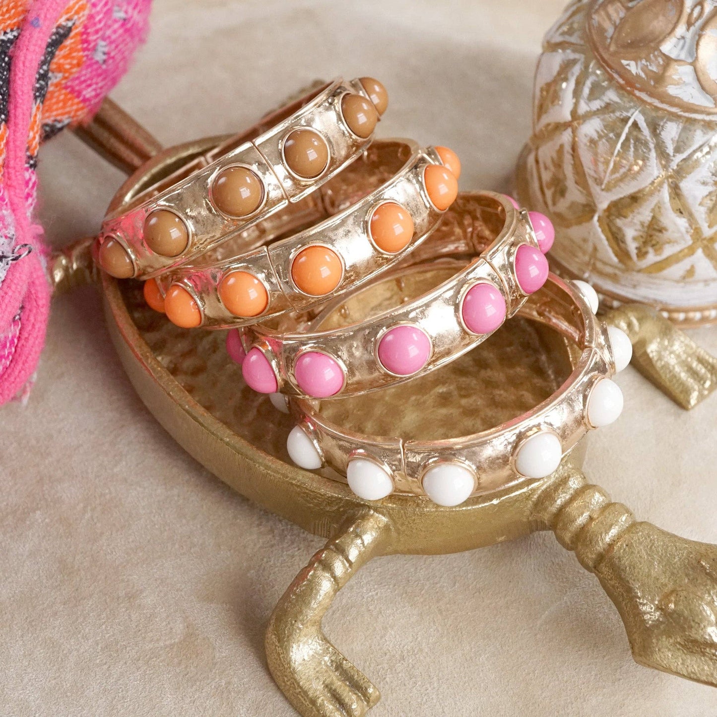 Eternity Statement Bangle Gold Tone Red Blue Brown Green Black Pearl: Navy