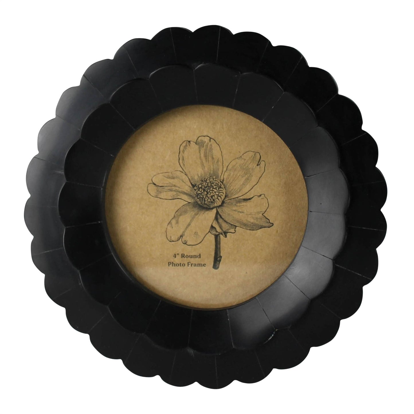 Petal Round Frame, Black Resin - 4 inch