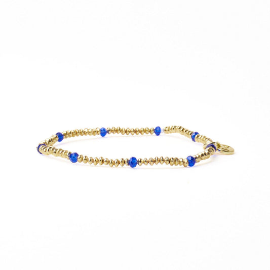Ashley Small Brass + Crystal Stretch Bracelet Lapis + Gold Wholesale