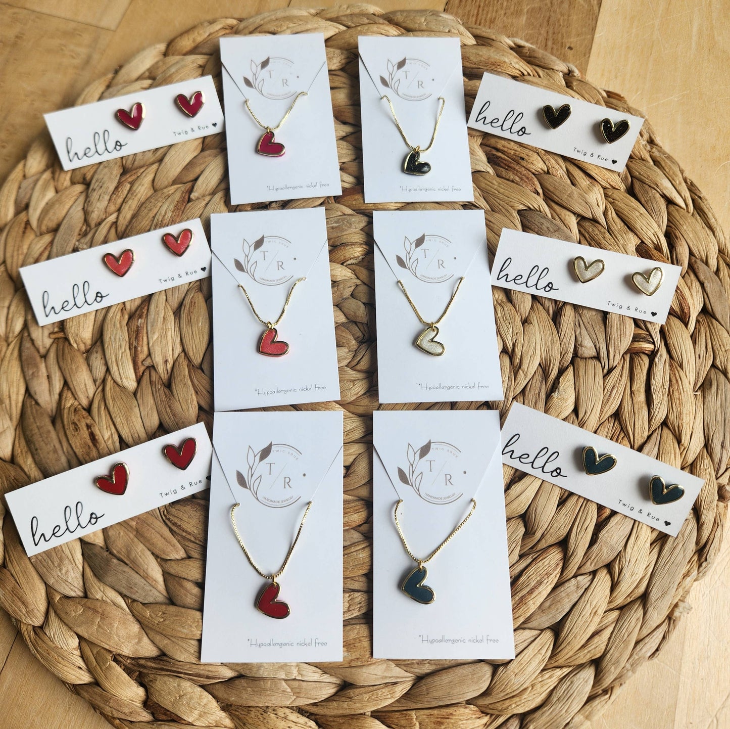 Heart clay studs: Red / Silver heart