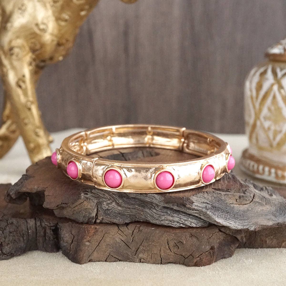 Timeless Charm – Slim Cabochon Eternity Bangle: Pink