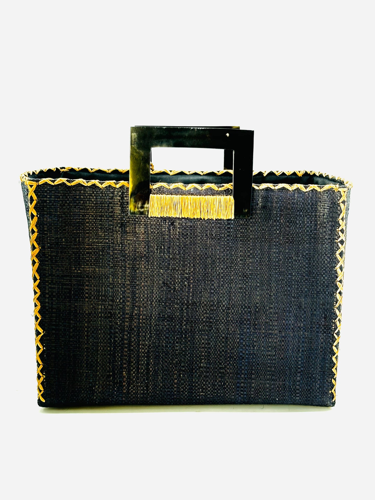 Stevie Square Straw Handbag with Horn Handles: Lollipop