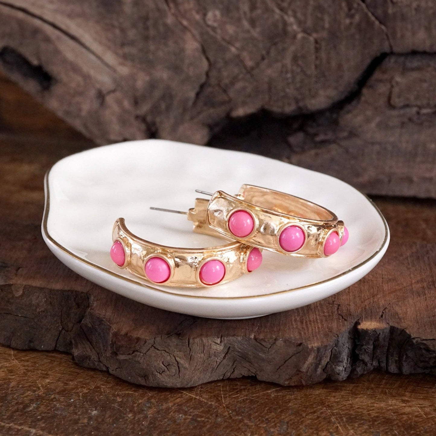 Jeweled Bubble Hoop Earrings – Colorful Acrylic Cabochons: Black
