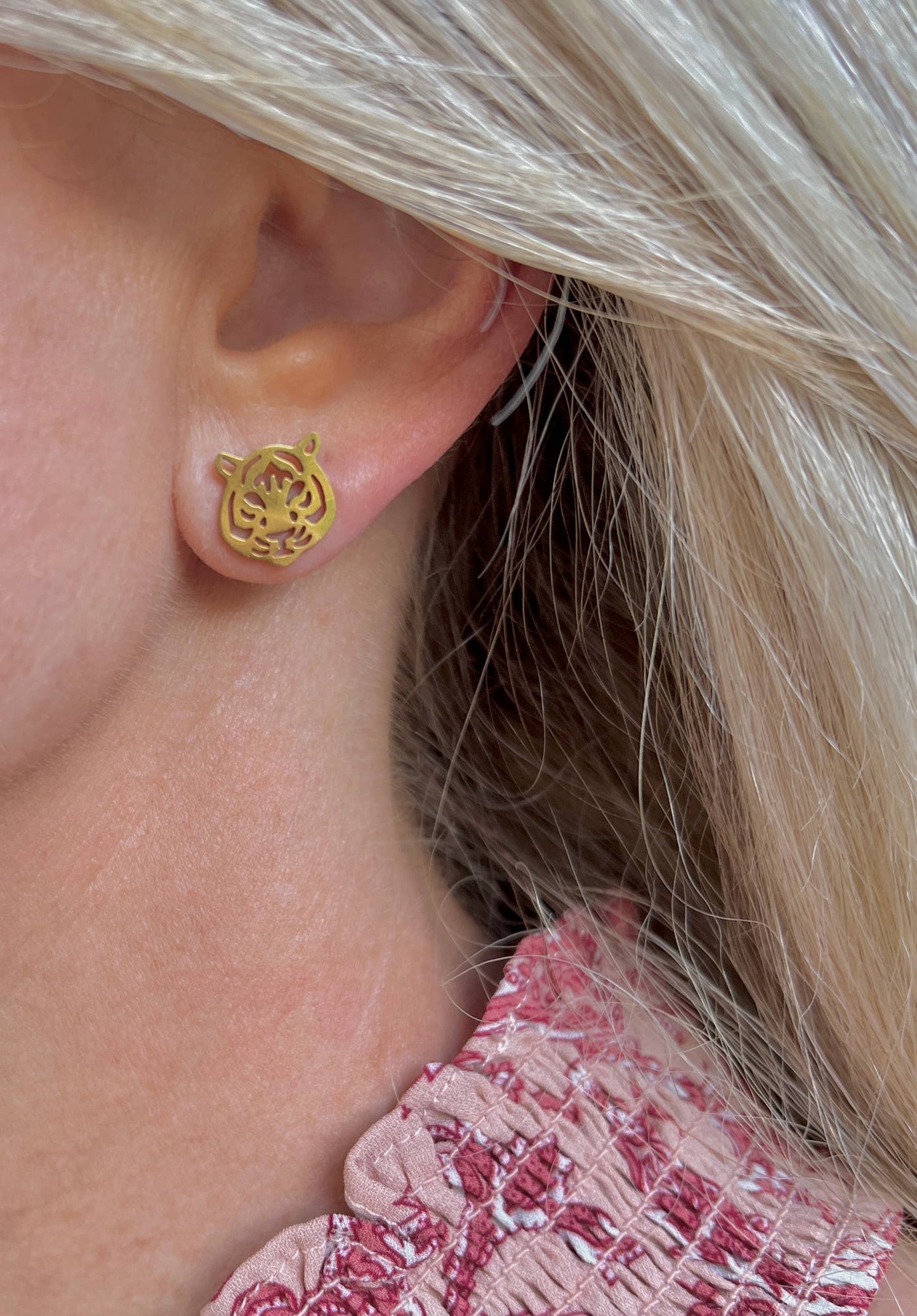Cute Tiger Earrings, Tiger Football Gift, Silver Stud