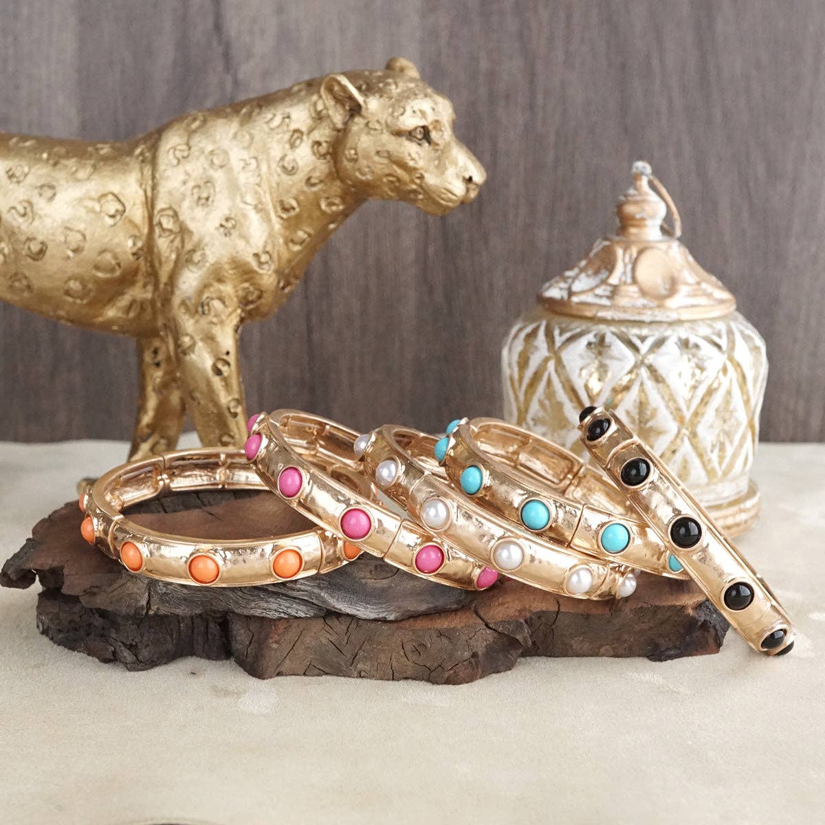 Timeless Charm – Slim Cabochon Eternity Bangle: Pink