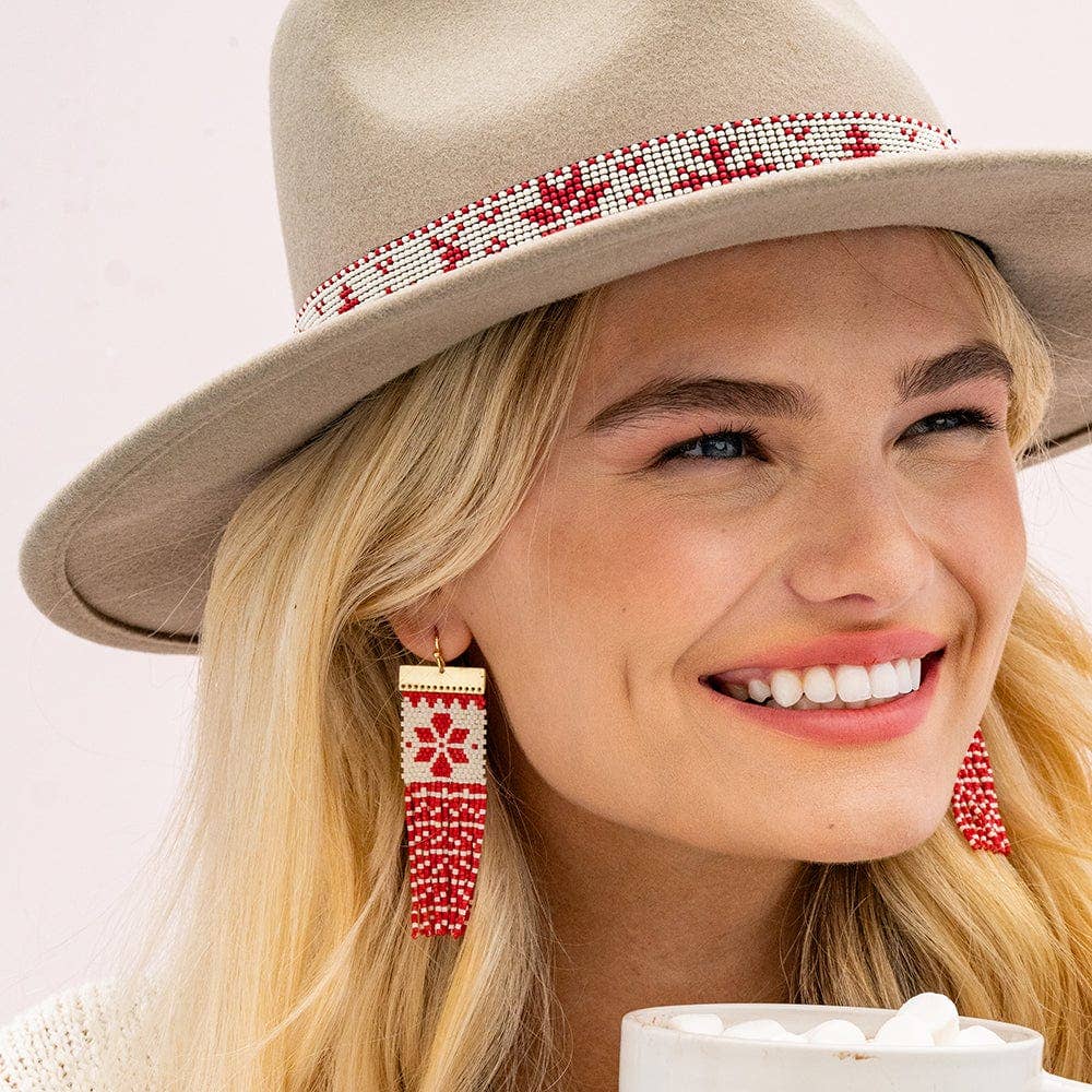 Ink + Alloy Lauren Holiday Beaded Fringe Earrings Red