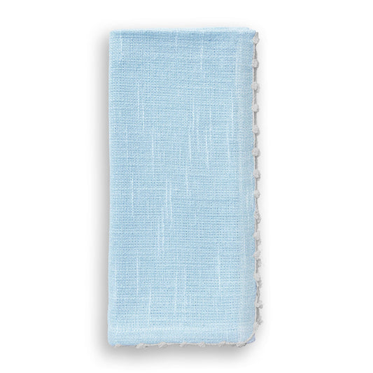 Knotted Edge Light Blue Cotton Napkin White Trim