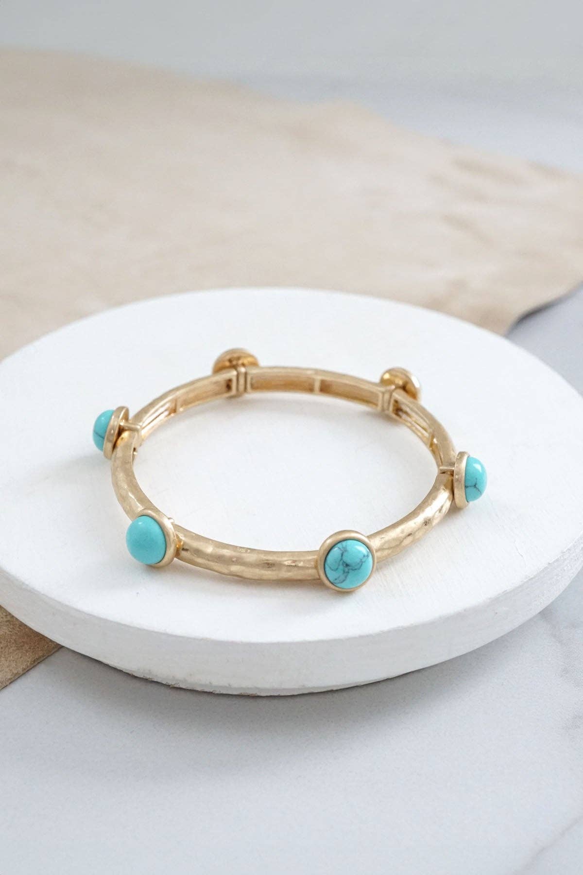 Jeweled Golden Bangle with semi precious stone dots: Worn Gold - Pearl