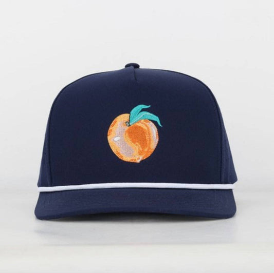 Navy Georgia Peach Embroidered Hat with Rope