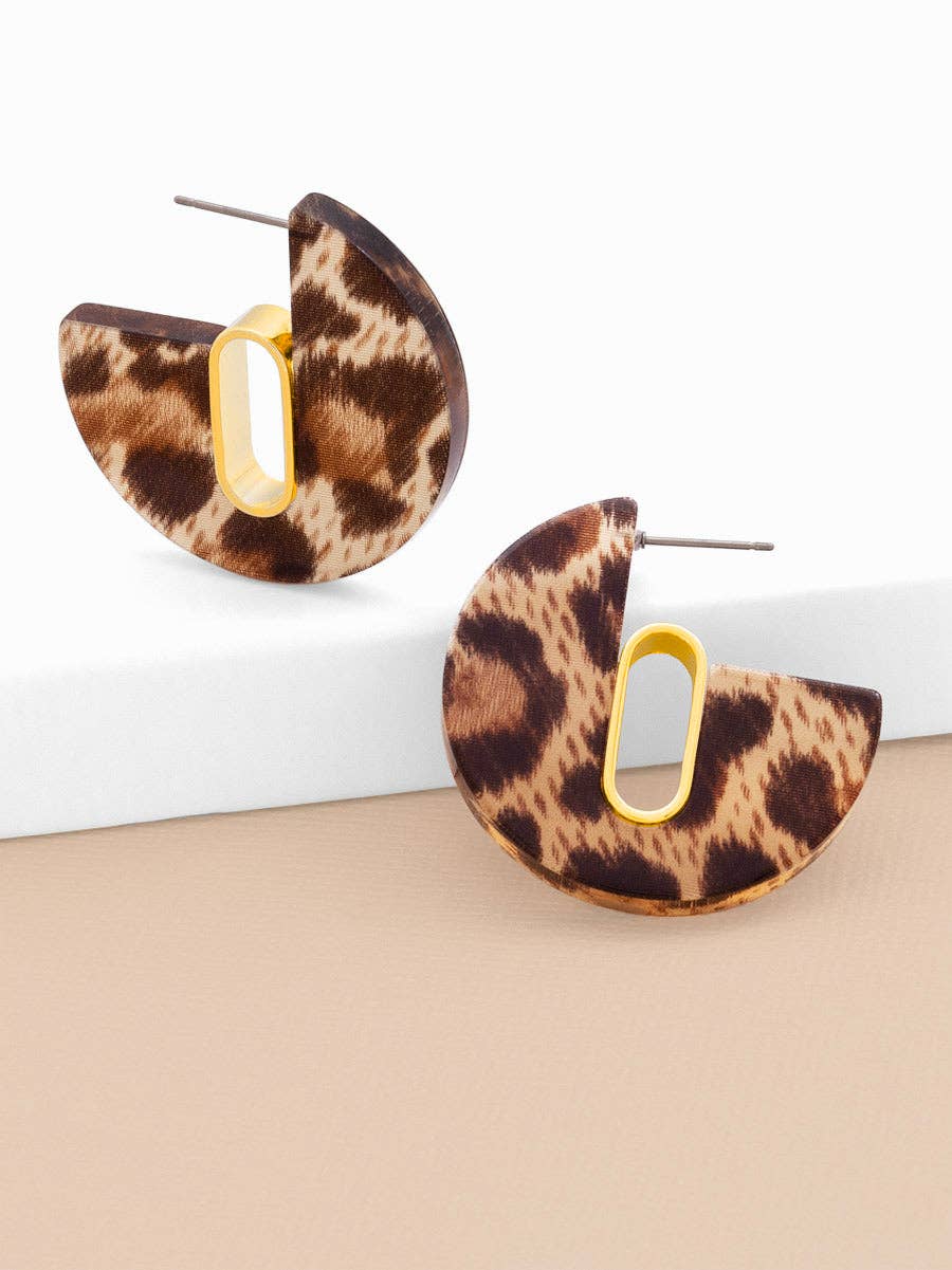 Leopard Print Flat Hoop Earring Jewelry: LEO.BRN