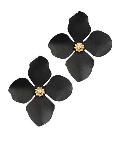 Black Petal Statement Stud Earrings