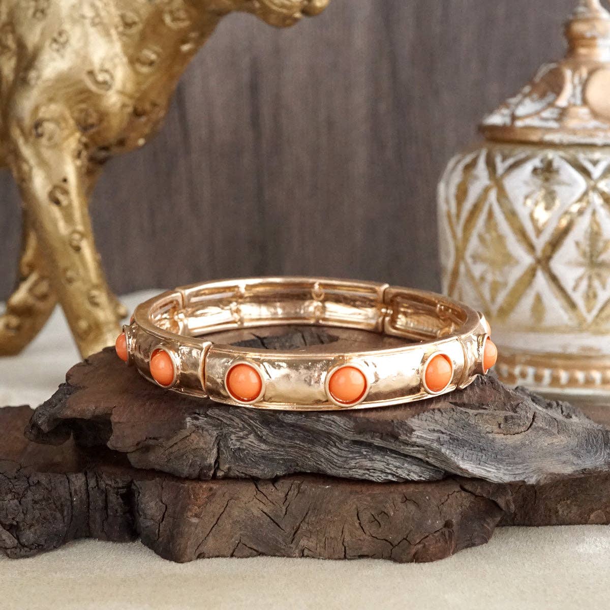 Timeless Charm – Slim Cabochon Eternity Bangle: Brown