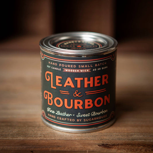 FUN-Leather & Bourbon Soy Candle with Wooden Wick