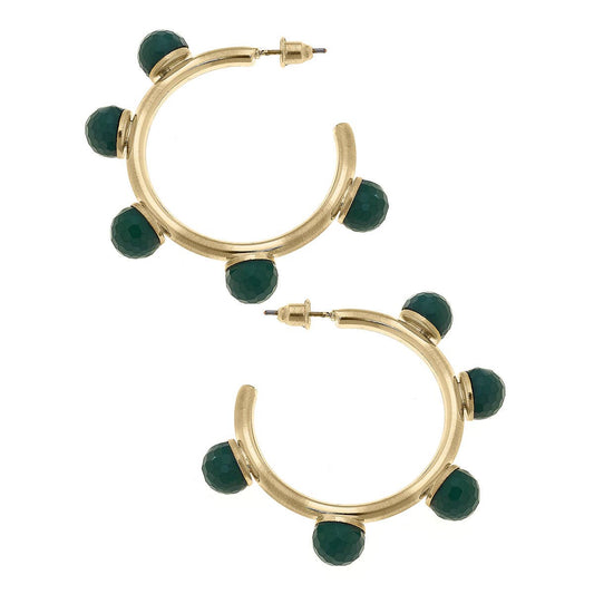 Allison Resin Beaded Hoop Earrings: Green