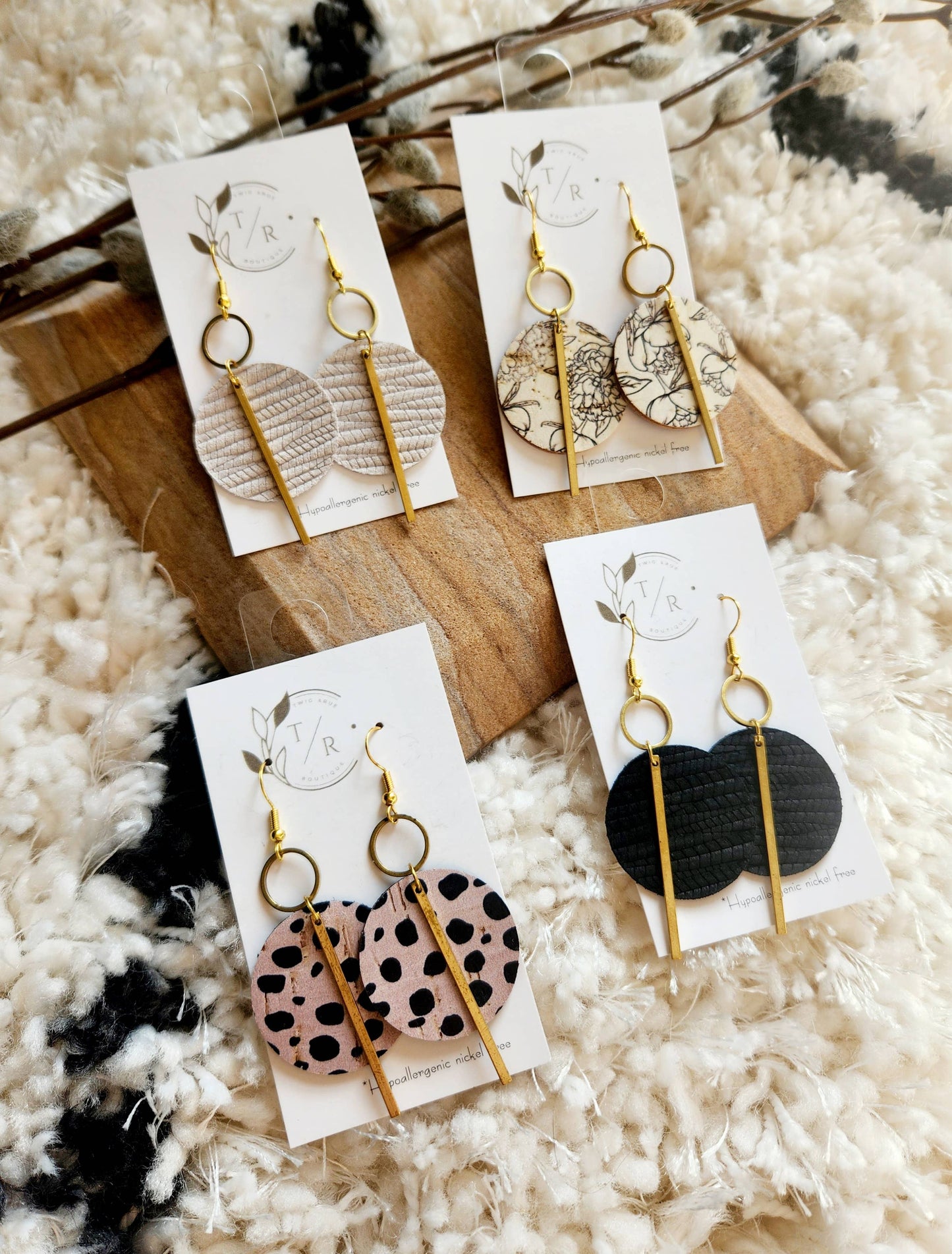 Jude| Black and white genuine leather earring collection: White