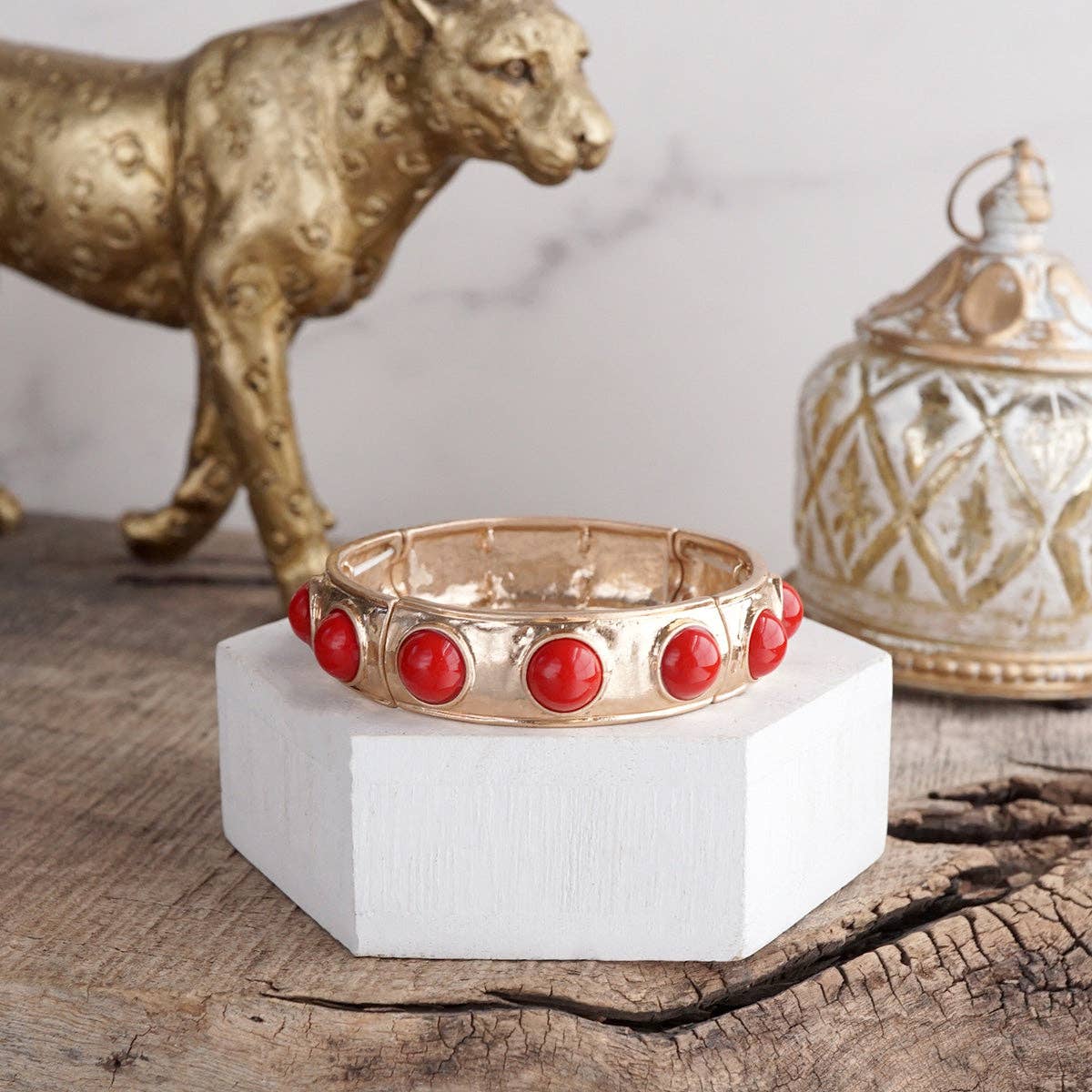 Eternity Statement Bangle Gold Tone Red Blue Brown Green Black Pearl: Navy