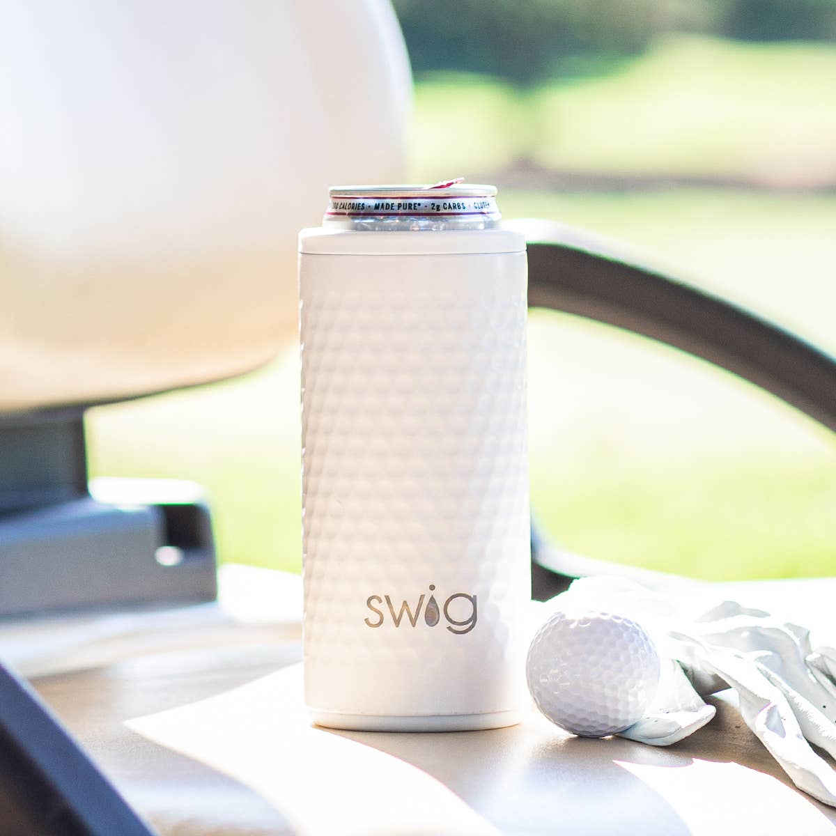 Swig - White Golf Ball Skinny Can Cooler (12oz)