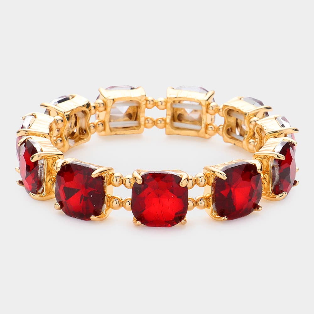 Cushion Square Stone Stretch Evening Bracelet: Opal Pink