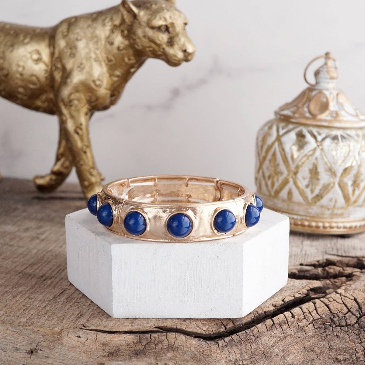 Eternity Statement Bangle Gold Tone Red Blue Brown Green Black Pearl: Pearl