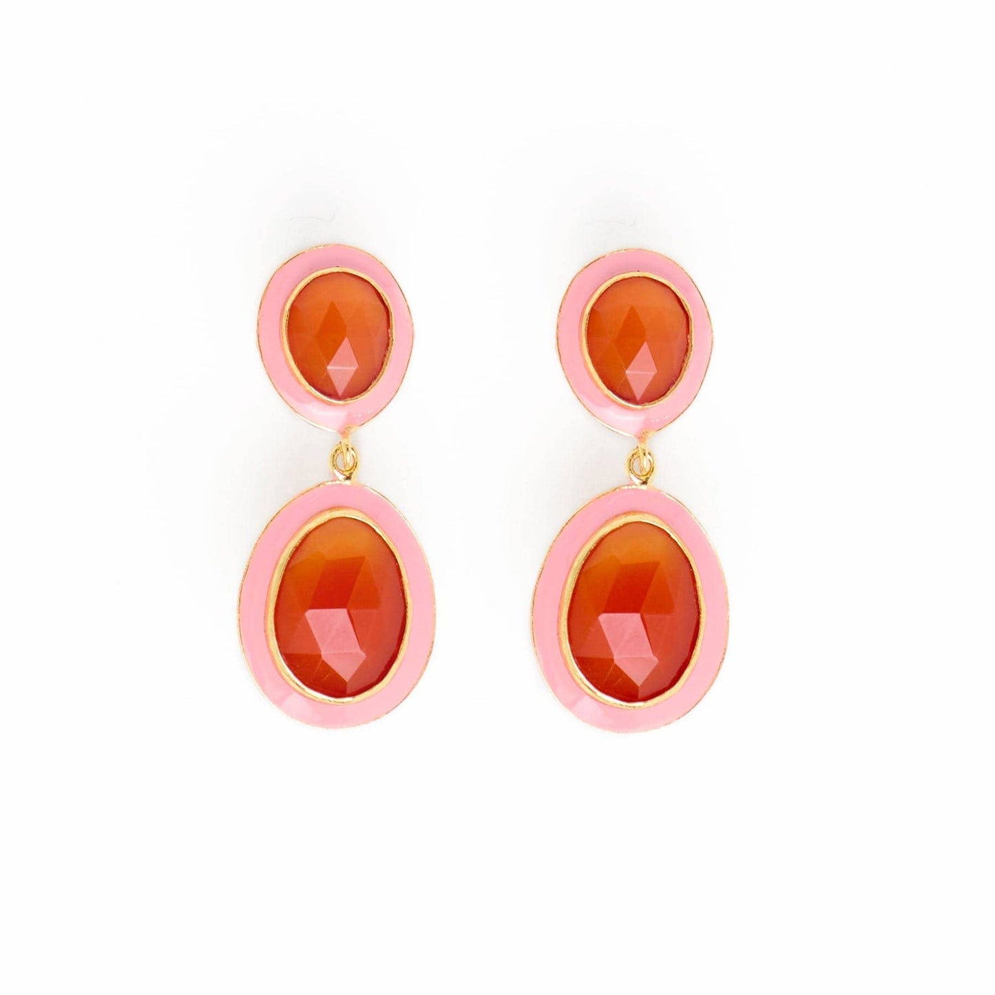 Elaine Semi-Precious Stone + Enamel Drop Earrings Pink + Carnelian Wholesale
