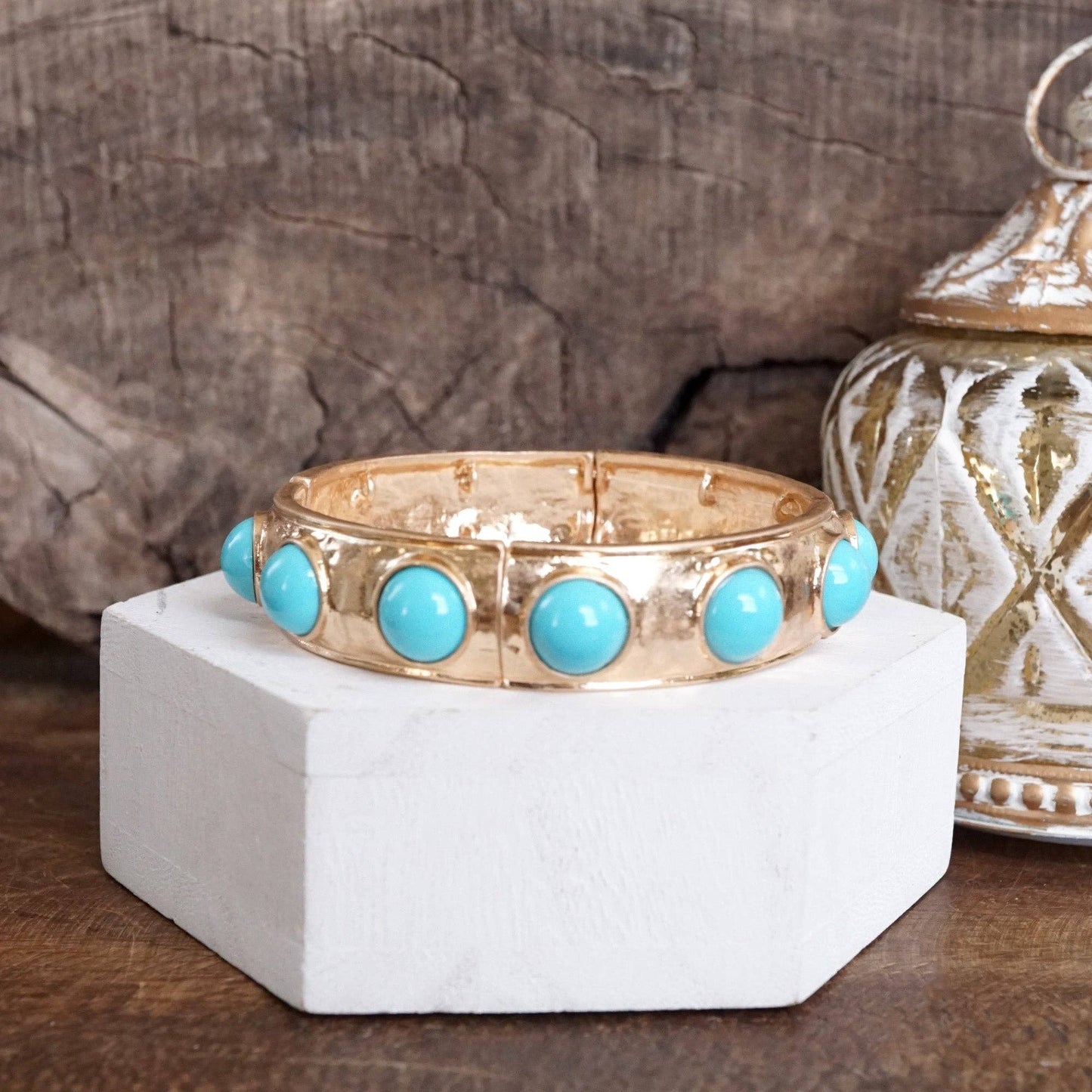 Eternity Statement Bangle Gold Tone Red Blue Brown Green Black Pearl: Black