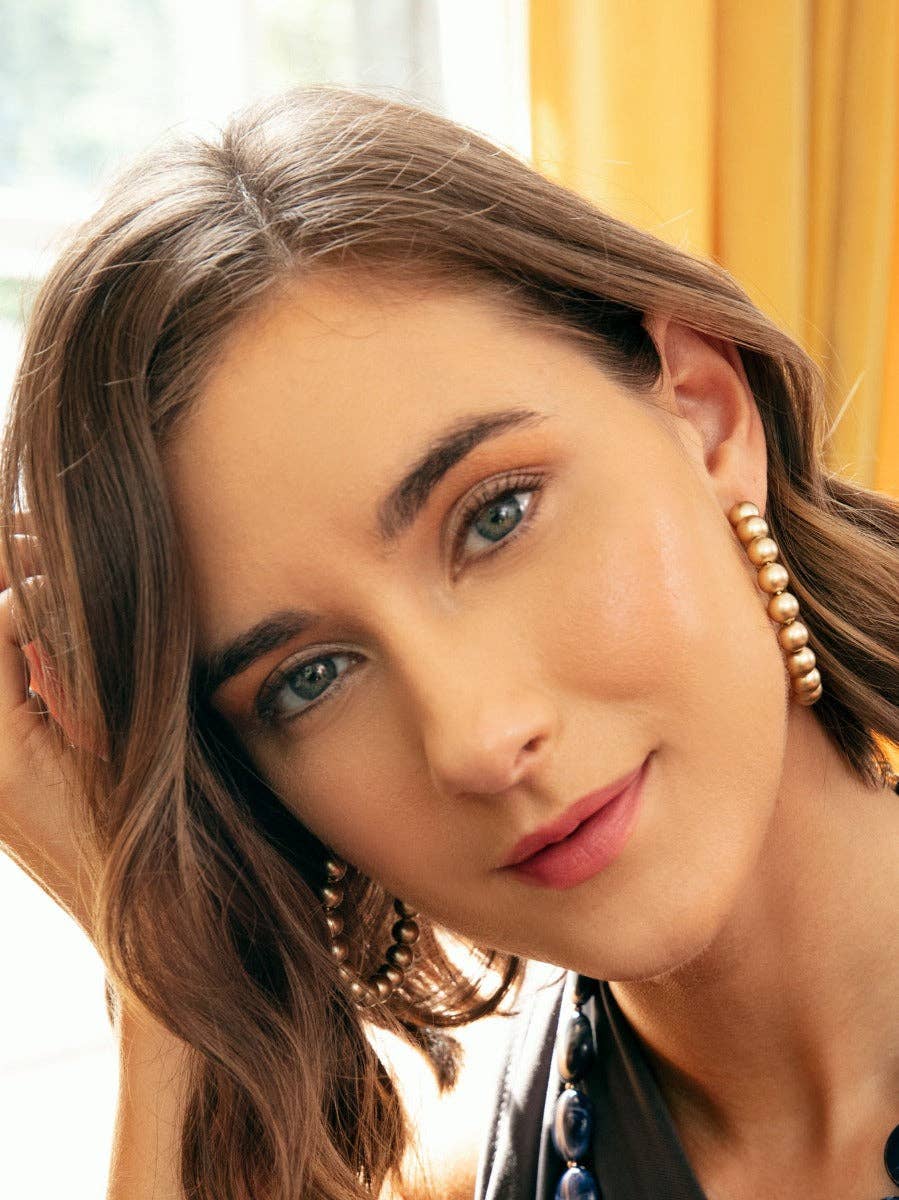 Large Chunky Metal Beaded Hoop Earring: MG