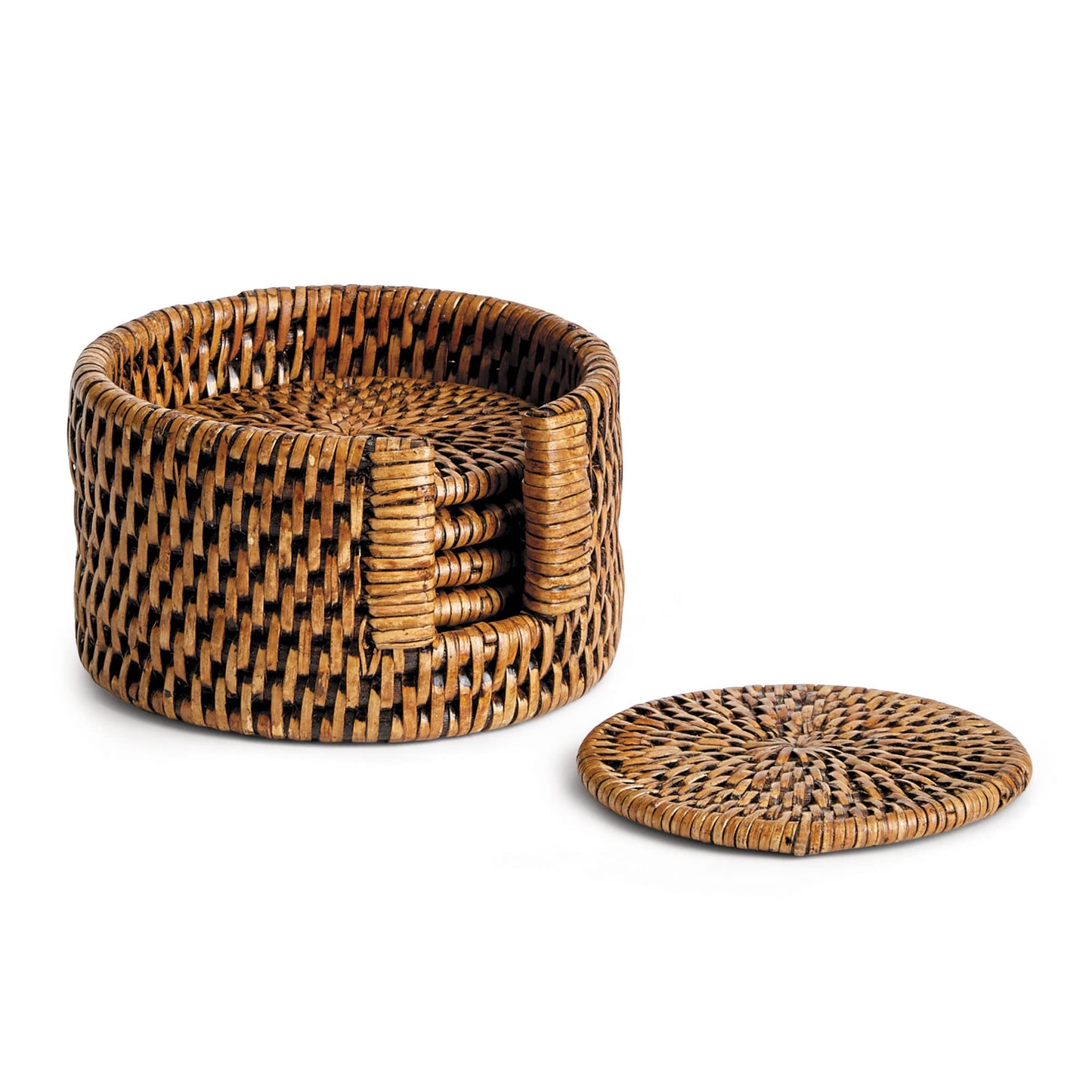 Burma Rattan Coasters, Set Of 6-Brown