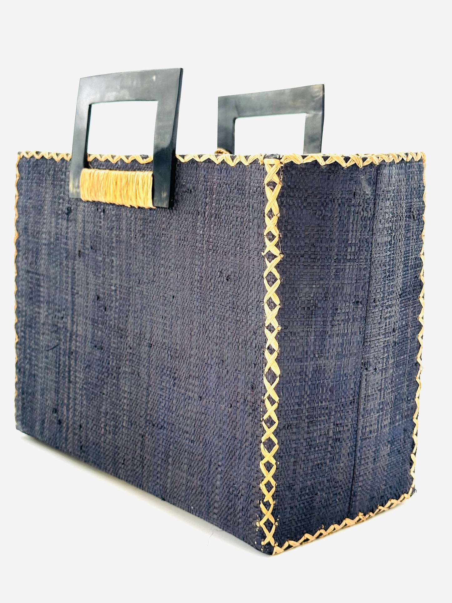 Stevie Square Straw Handbag with Horn Handles: Lollipop