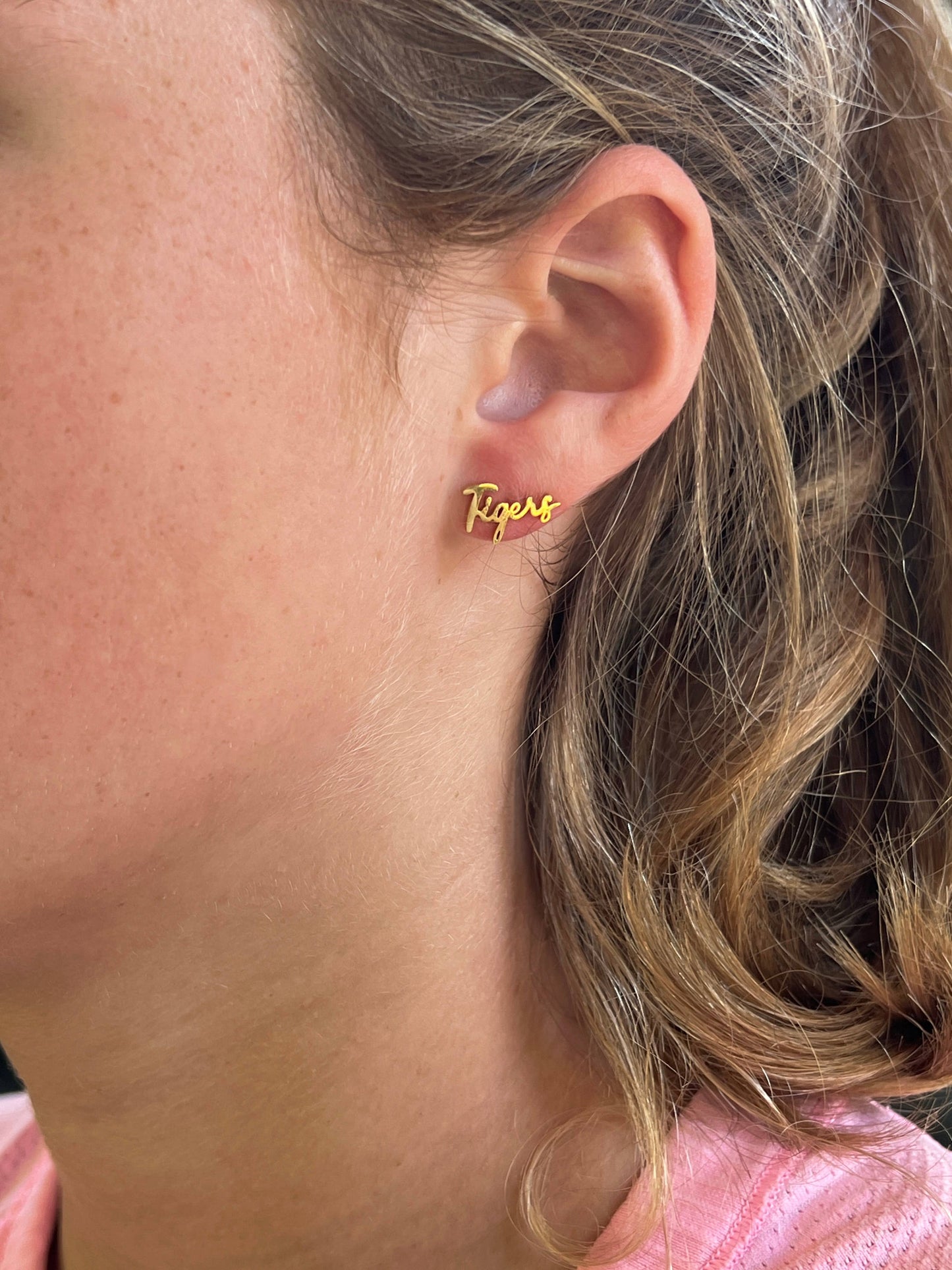 Go Tigers Cute Game Day Stud Earrings Tiger Fans Gift: Yellow Gold