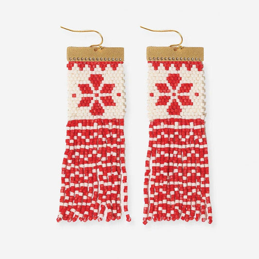 Ink + Alloy Lauren Holiday Beaded Fringe Earrings Red