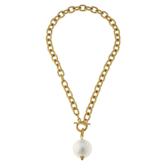 Susan Shaw Cotton Pearl on Gold Toggle Necklace