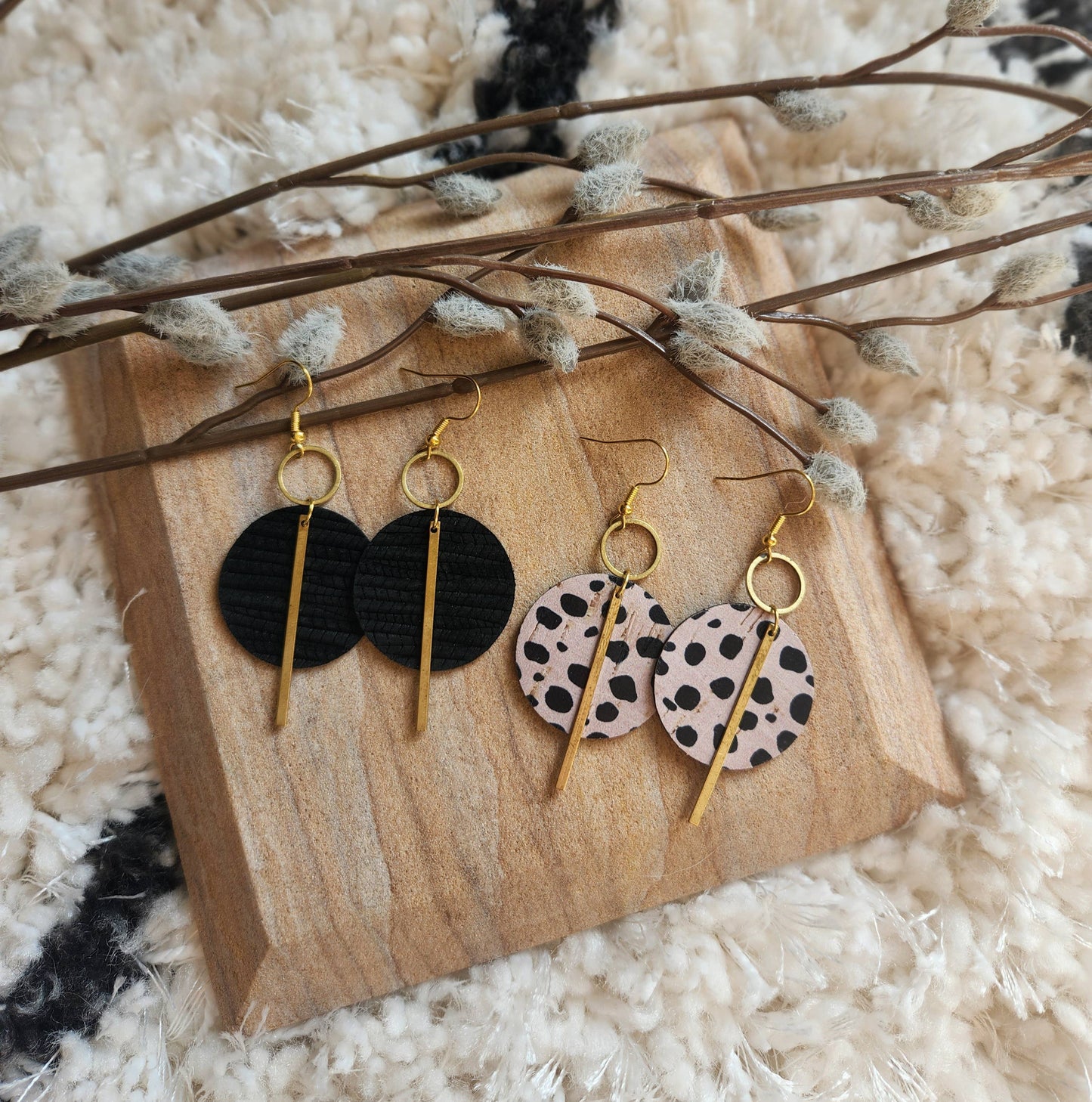 Jude| Black and white genuine leather earring collection: White