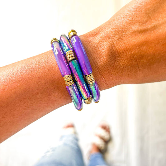 Metallic Tube Bracelets:Purple/ Medium