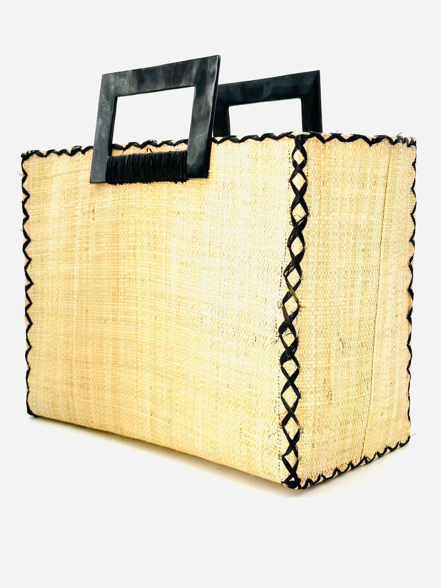 Stevie Square Straw Handbag with Horn Handles: Lollipop