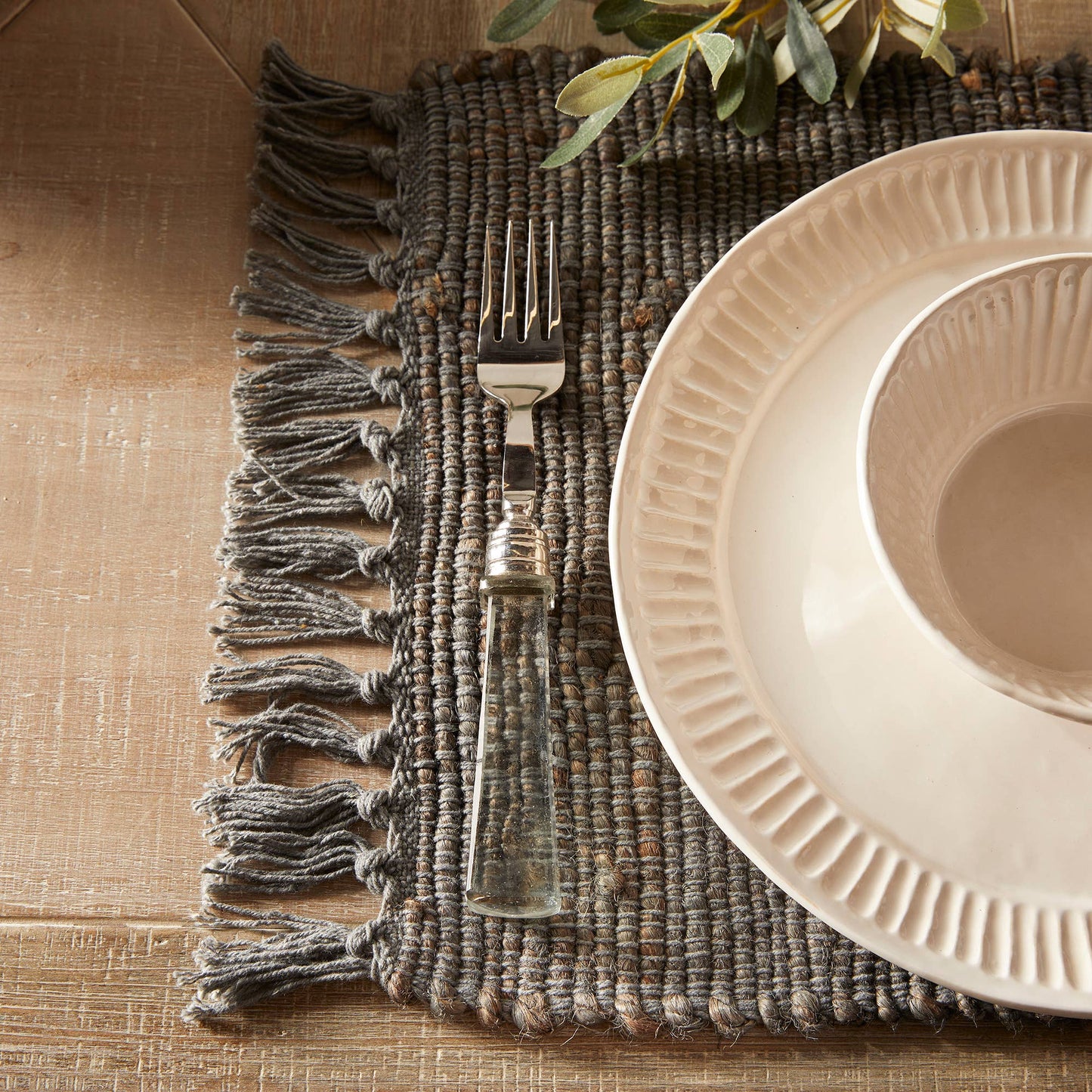 Rae Woven Fringe Placemat Grey