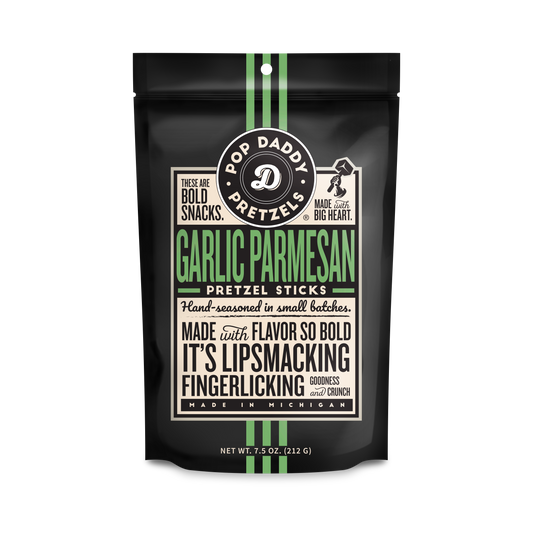 Pop Daddy – Garlic Parmesan Seasoned Pretzels 7.5oz Large Bag