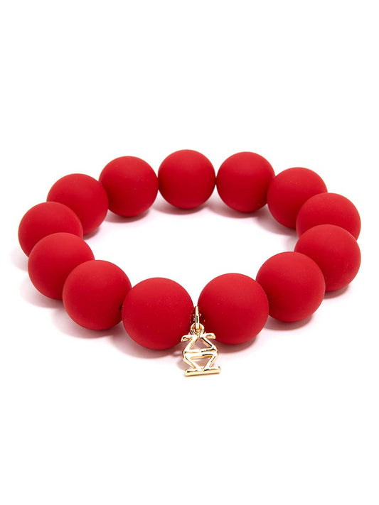 Chunky Matte Beaded Stretch Bracelet Jewelry: Red