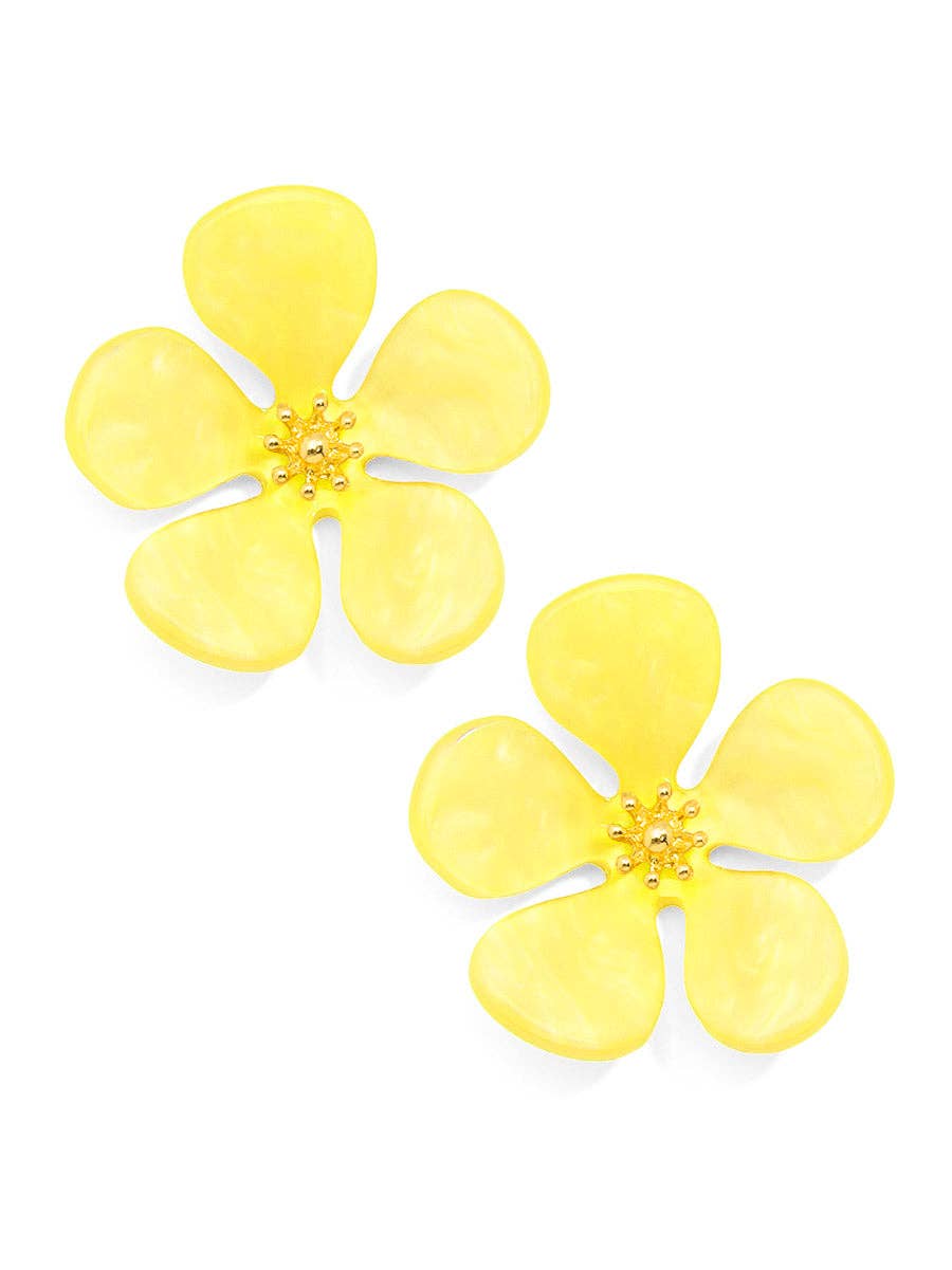 Glistening Resin Flower Stud Earring: BLK