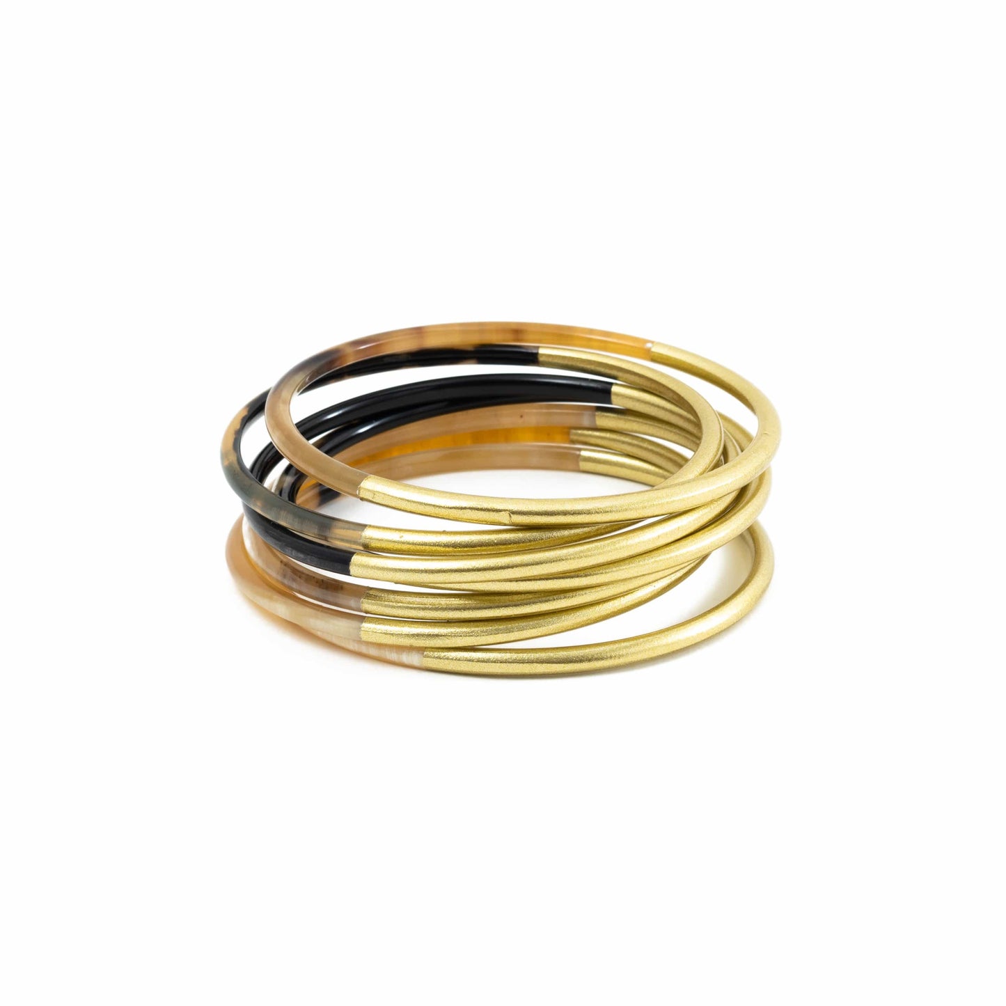 Shiny Gold And Dark Horn Bangle Each